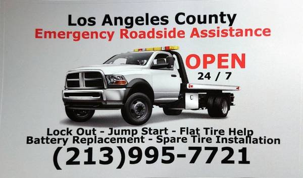 24/7 Roadside Assistance: Battery Jump, Flat Tire, Fuel, Lockout – Tow (Los Angeles / Orange County)