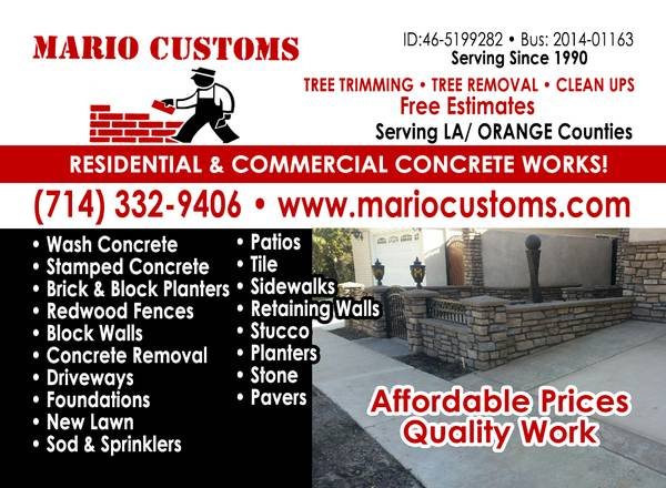Concrete Works-Landscape &amp; Tree Service-Clean Ups-Blockwall-Stucco-Tile (Cerritos CA)
