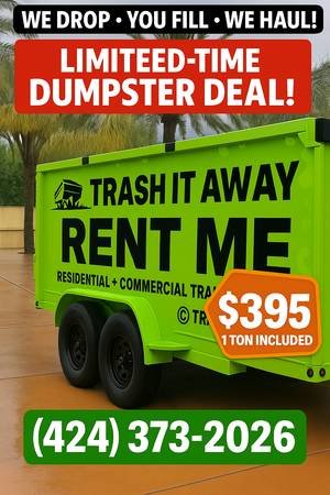 Dumpster Trailer for Rent – Same Day – $395 Includes 1 Ton (Carson)