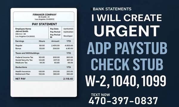 High-Detail Pay and Bank Stubs Statements W2 Accuracy You Can See