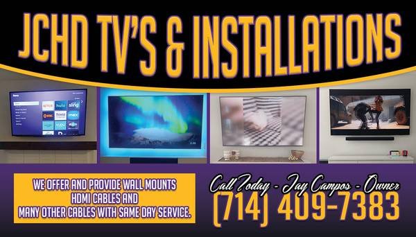 TV Wall Mounting with Free Mount - TV Installation for $98.00 (714-409-7383 for Same Day Service, Call Anytime)