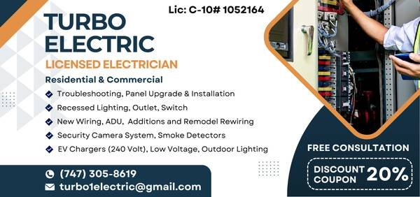 Licensed Electrician 747-305-8619 (Residential, Commercial) Discount (Greater Los Angeles)